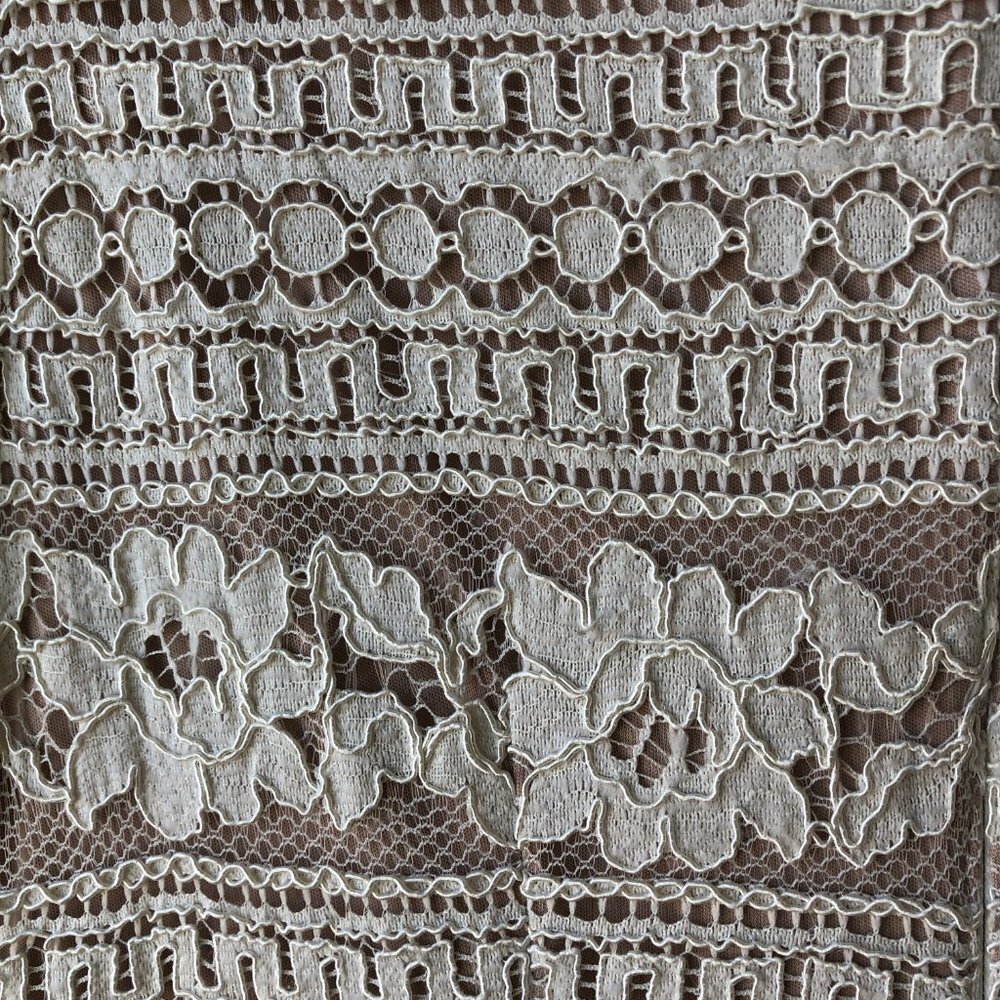 Eliza J Cream Lace Overlay 3/4 Sleeve Midi Shift Dress Size 6 - Picture 7 of 8